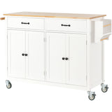 Kitchen Island Cart with Solid Wood Top and Locking Wheels 54.3 Inch Width  (White)