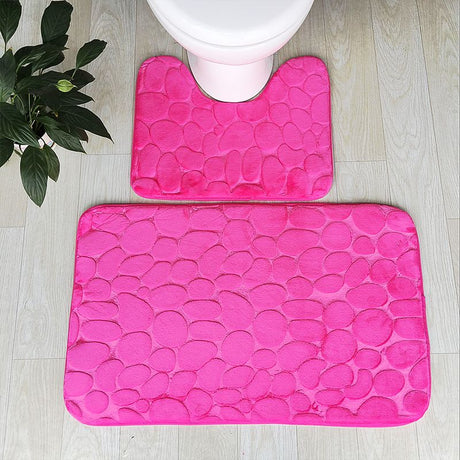 Embossed Stone Two-Piece Bathroom Toilet Floor Mat PVC Non-Slip Absorbent Carpet Door Mat - V.I.P Digital Presence