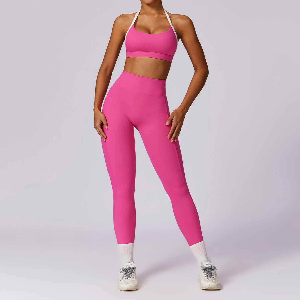 Color blocked back yoga suit set tight fitting sports and fitness suit for women - V.I.P Digital Presence
