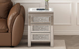 U-Can 15.7 "W silver rectangular mirror coffee table with wireless and USB charging function, LED lights, crystal style handle - V.I.P Digital Presence
