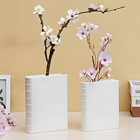 Book Vase - Ceramic, Cute & for Home Decor, with Flower & Shelf Options - V.I.P Digital Presence