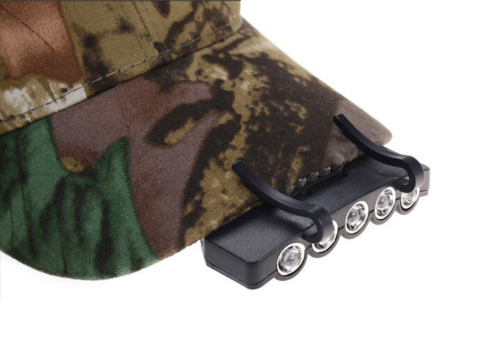 Linterna frontal ultrabrillante de 5 LED para camping, pesca, gorra, con clip de dureza, 100 % nueva.