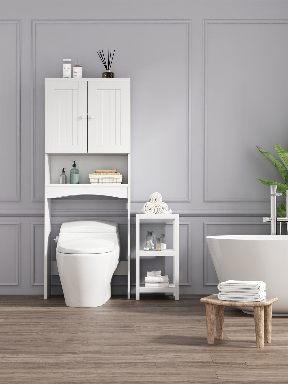 Home Bathroom Shelf Over-The-Toilet, Bathroom SpaceSaver, Bathroom Storage Cabinet Organizer,White - V.I.P Digital Presence