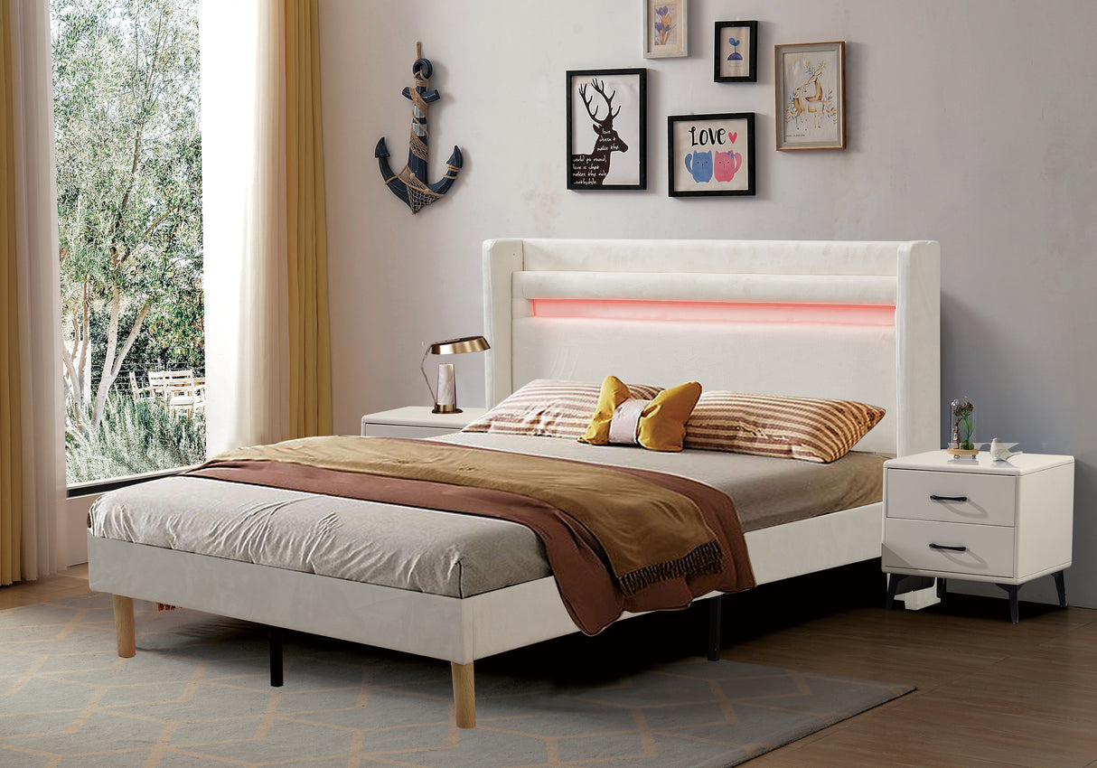 LED light with remote control and color changing at the head of the bed. The bed is firm and stable and easy to assemble - V.I.P Digital Presence