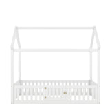 Twin Size Wood House Bed with Fence and Door, White - V.I.P Digital Presence