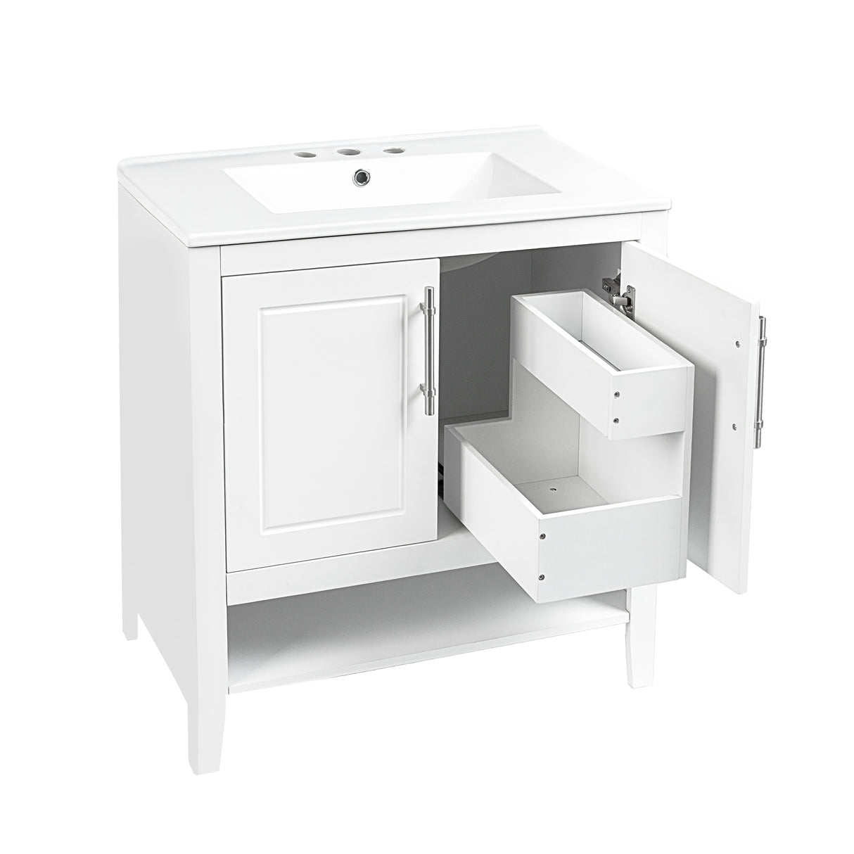 30" Bathroom Vanity with Sink  Multi-functional Bathroom Cabinet with Doors and Drawers Solid Frame and MDF Board, White - V.I.P Digital Presence