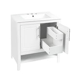 30" Bathroom Vanity with Sink  Multi-functional Bathroom Cabinet with Doors and Drawers Solid Frame and MDF Board, White - V.I.P Digital Presence