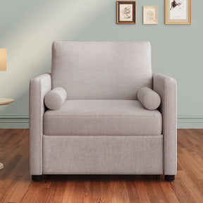3 in 1 Convertible Sleeper Chair with Adjustable Backrest, Lounger Chair Turns Into Bed, Single Bed for Living Room, Linen, Tan - V.I.P Digital Presence