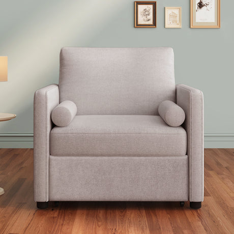 3 in 1 Convertible Sleeper Chair with Adjustable Backrest, Lounger Chair Turns Into Bed, Single Bed for Living Room, Linen, Tan - V.I.P Digital Presence