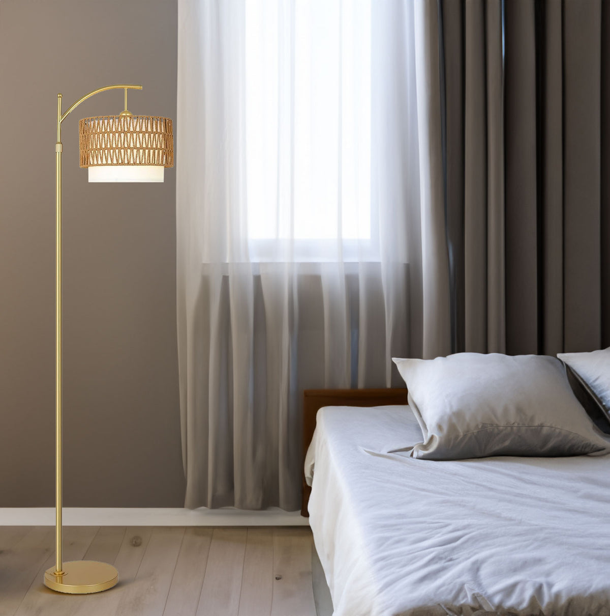 Gold Floor Lamps for Living Room with Remote & Dimmable LED Bulb, Modern Arc Floor Lamp with 3 Color Temperatures - V.I.P Digital Presence