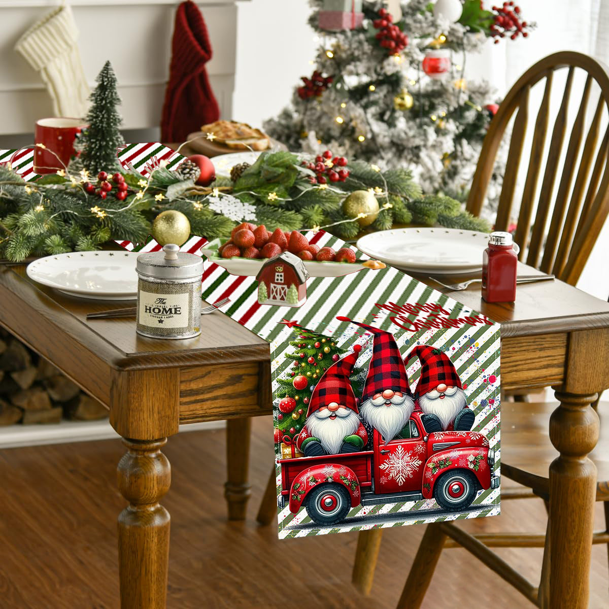 Christmas Dwarf Printed Table Flag New White Hemp Table Decoration Tablecloth Christmas Decoration Tablecloth Mat - V.I.P Digital Presence