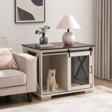 Farm kennel Flat noodles furniture with sliding barn door, farm wooden kennel end table, dog house with removable partition - V.I.P Digital Presence