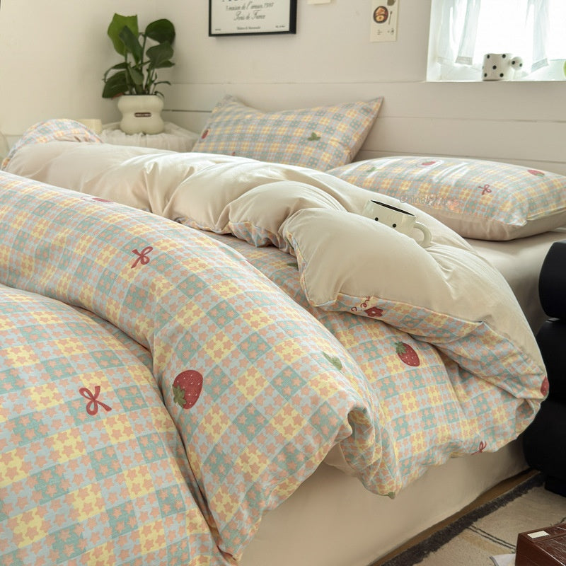 Double Gauze Four-Piece Set Jacquard Small Bamboo Cotton Three-Piece Set Student Dormitory INS Fresh Floral Bedding - V.I.P Digital Presence