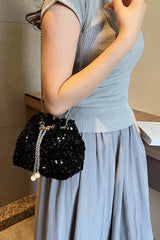 Sequin Chain Drawstring Bucket Bag - V.I.P Digital Presence