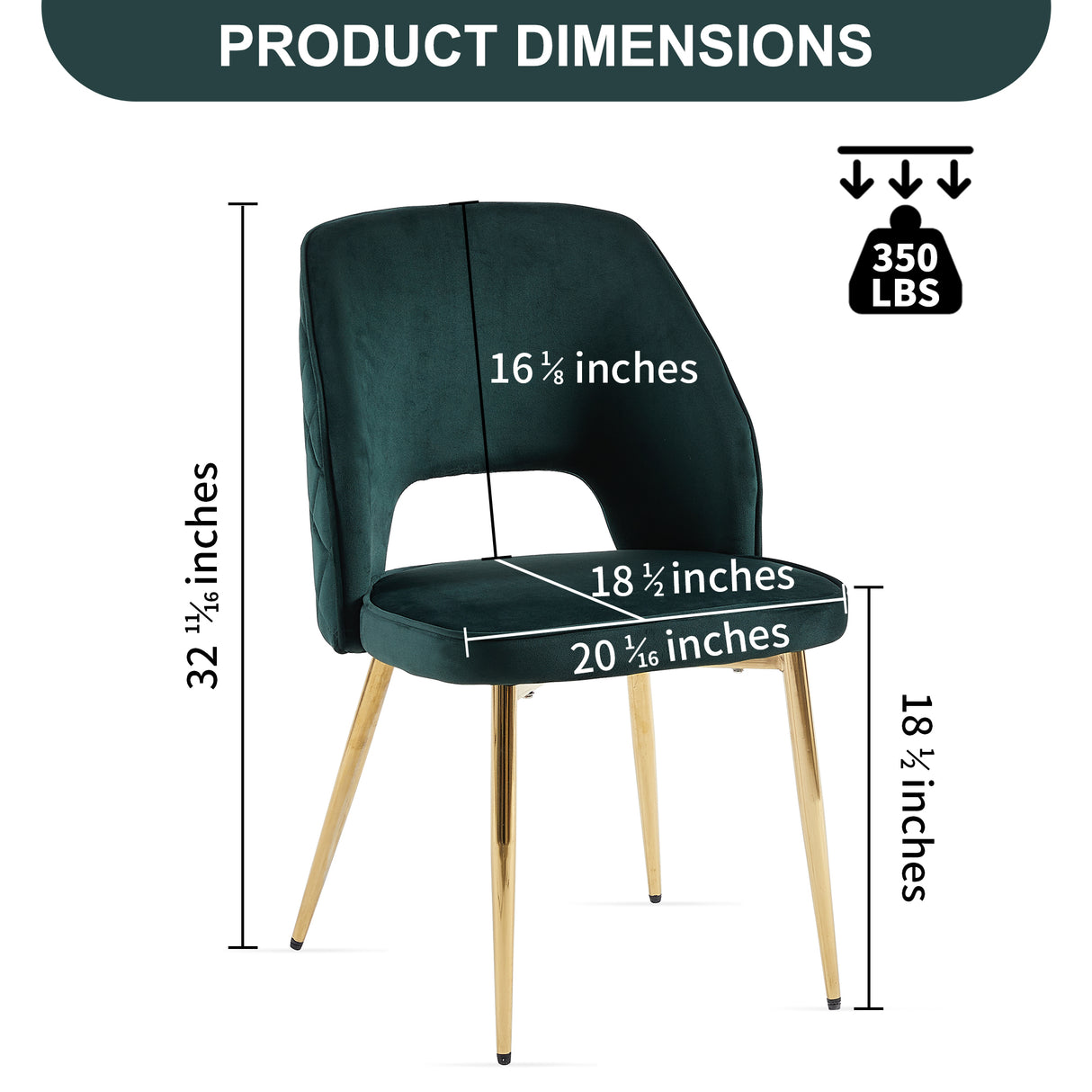 Dark Green Velvet Dining Chairs with Metal Legs and Hollow Back Upholstered Dining Chairs Set of 4 - V.I.P Digital Presence