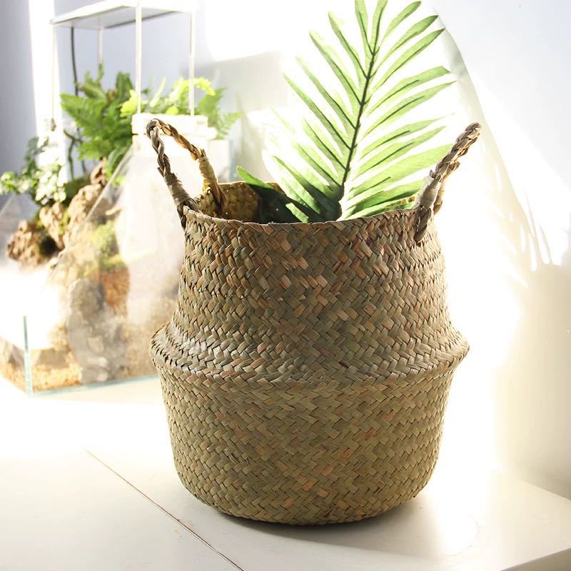 Scandinavian Style Wicker Handbasket Flower Pot Rattan Weave Plant Grass Woven Floor Folding Wicker Basket Weaving - V.I.P Digital Presence