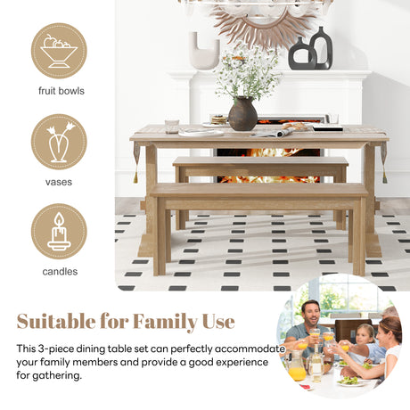 TREXM 3-piece retro dining table, rectangular stand table, and 2 4-person wooden stools (made of natural wood) - V.I.P Digital Presence