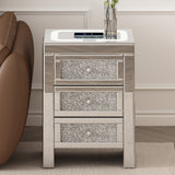 U-Can 15.7 "W silver rectangular mirror coffee table with wireless and USB charging function, LED lights, crystal style handle - V.I.P Digital Presence