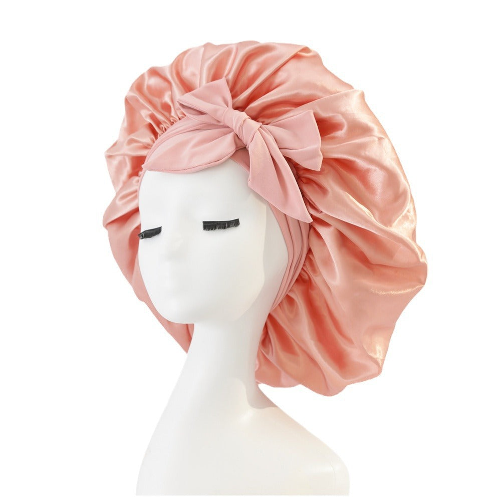Elastic ribbon bow color Ding round hat solid color night cap wide-brimmed beauty hairdressing head scarf hat - V.I.P Digital Presence
