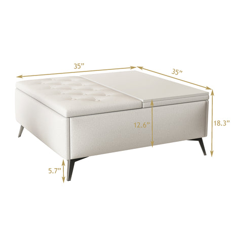 35 inch Wide Square storage benches Coffee Table with Lift Top Oversized Storage Ottoman in Upholstered for Living Room - V.I.P Digital Presence