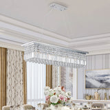 Modern Crystal Chandelier for Dining Room 8-Light White Rectangle Raindrop L39.4'' x W9.8'' x H8.7'(Bulb Not Included) - V.I.P Digital Presence
