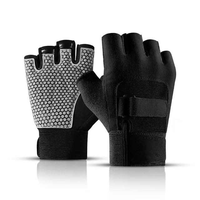 Guantes deportivos de levantamiento de pesas para hombres y mujeres, guantes de medio dedo antideslizantes con absorción de impactos para entrenamiento de ciclismo al aire libre