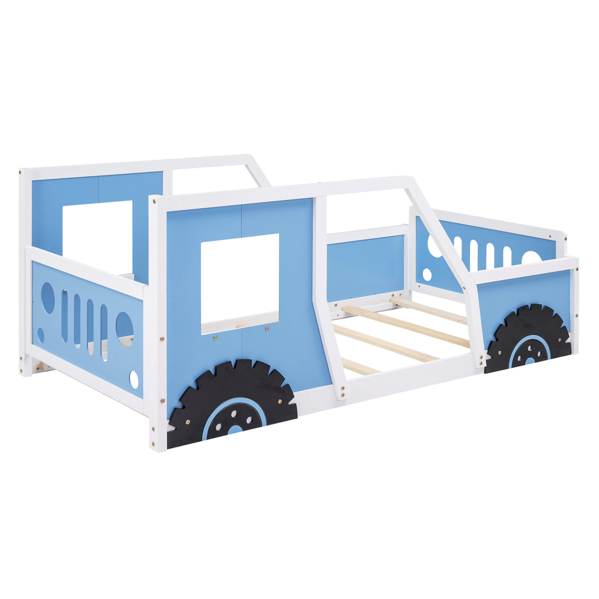 Twin Size Classic Car-Shaped Platform Bed with Wheels Blue - V.I.P Digital Presence