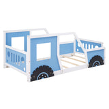 Twin Size Classic Car-Shaped Platform Bed with Wheels Blue - V.I.P Digital Presence