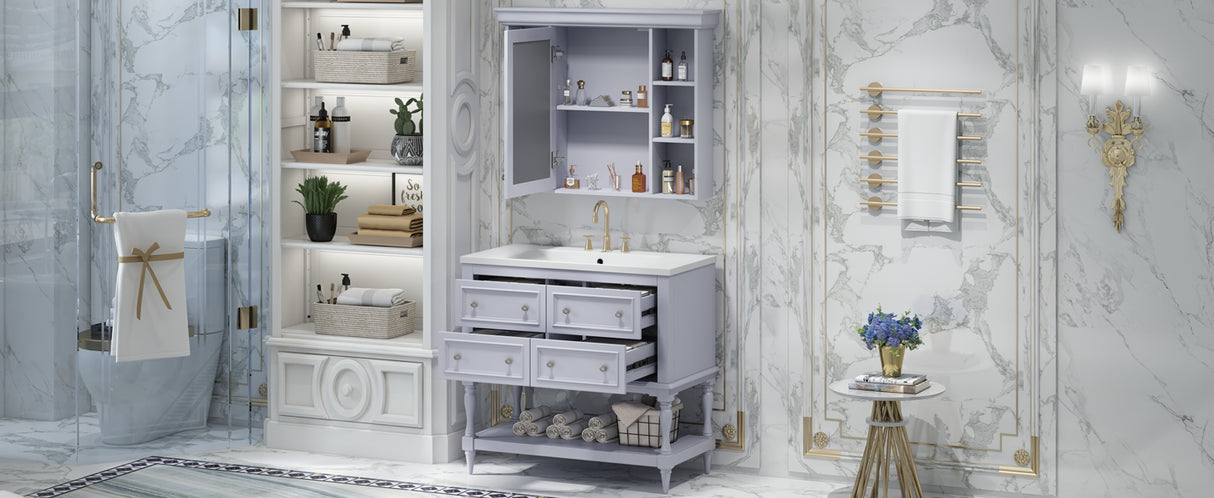36'' Bathroom Vanity with Medicine Cabinet, Modern Mirror Cabinet with Adjustable Shelf, Bathroom Storage Cabinet with 4 Drawers - V.I.P Digital Presence