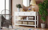 Retro Design Console Table with Two Open Shelves, Pine Solid Wood Frame and Legs for Living Room (Antique White) - V.I.P Digital Presence