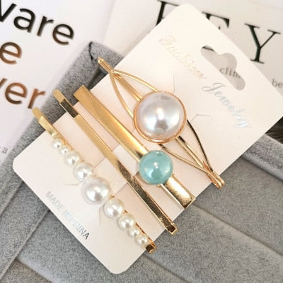 4PCS Korea Fashion Metal Hairpins Imitiation Pearl Colorful Beads Hair Clips for Women Irregular Geometric Hair Accessories - V.I.P Digital Presence
