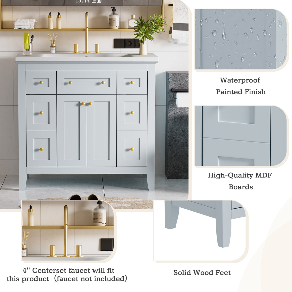 36 inch bathroom vanity with resin sink combination set with 6 drawers and 2 cabinets, storage cabinet vanity set, light blue - V.I.P Digital Presence