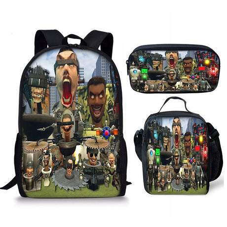 New 3PC-SET Skibidi Toilet Man Backpack Custom Game Peripheral Schoolbags For Primary Secondary School Teenage - V.I.P Digital Presence