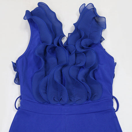 Sexy V-neck Backless Ruffle Tie-up Jumpsuit Casual Long Comfortable Fitted Women's Clothing - V.I.P Digital Presence