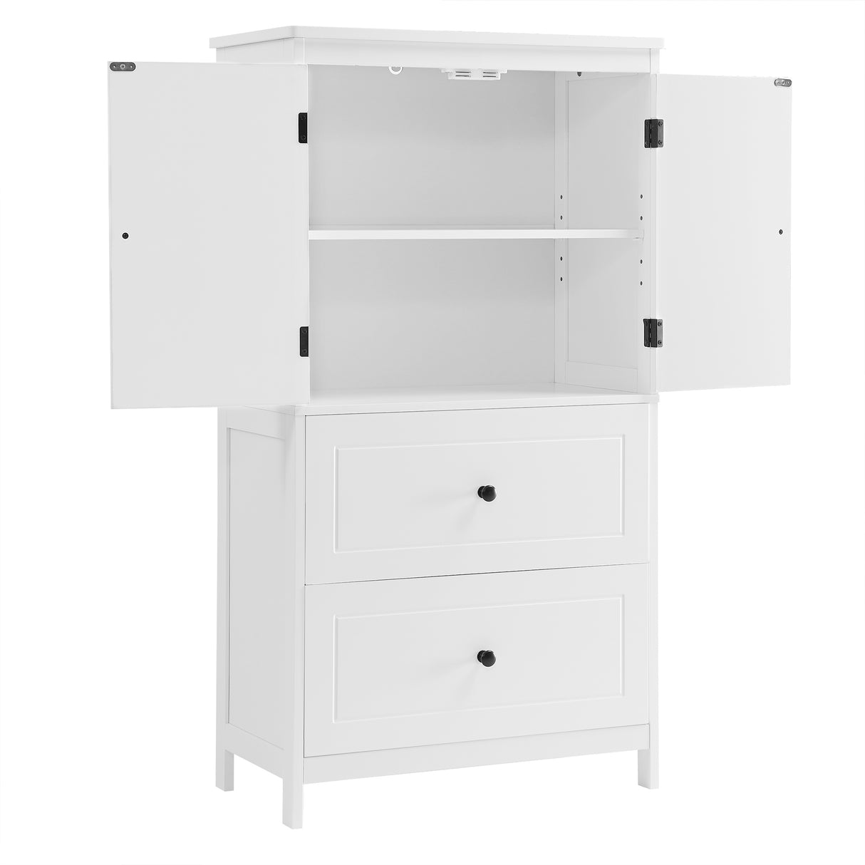 Bathroom Storage Cabinet, Cabinet with Two Doors and Drawers, Adjustable Shelf, MDF Board, White - V.I.P Digital Presence