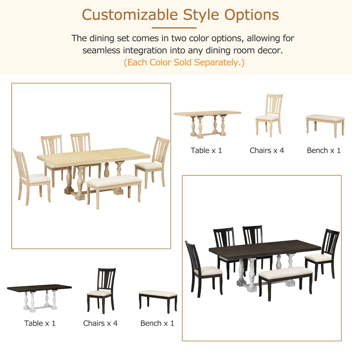 Traditional 6-Piece 78inch Trestle Extendable Dining Table Set with One 18inch Removable Leaf Distressed White - V.I.P Digital Presence