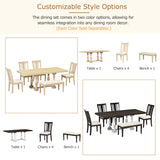 Traditional 6-Piece 78inch Trestle Extendable Dining Table Set with One 18inch Removable Leaf Distressed White - V.I.P Digital Presence