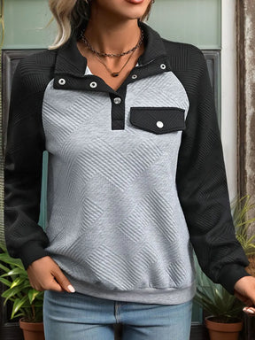 Contrast Textured Long Sleeve Sweatshirt - V.I.P Digital Presence