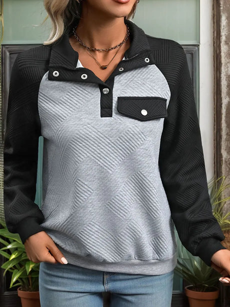 Contrast Textured Long Sleeve Sweatshirt - V.I.P Digital Presence
