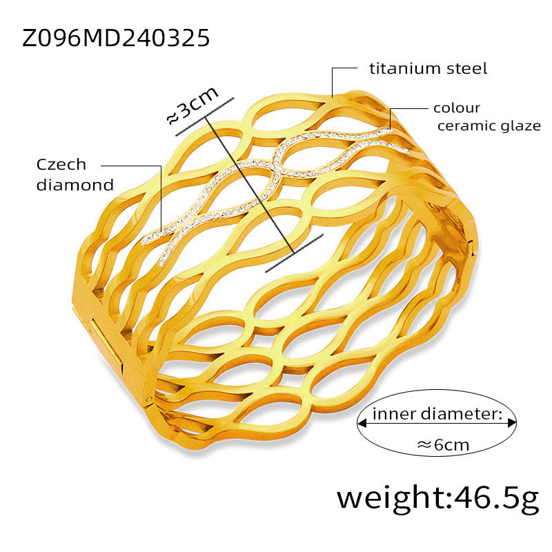 Fashion metal titanium steel bracelet with female geometric design and diamond studded spring buckle bracelet - V.I.P Digital Presence