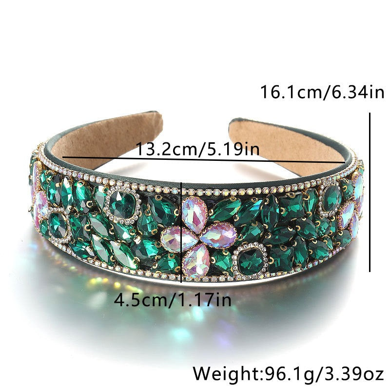 Fashionable diamond inlaid four leaf clover Baroque retro full inlaid rhinestone sponge headband - V.I.P Digital Presence
