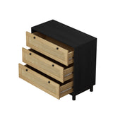 30.31"3-Drawers Storage Cabinet Rope Woven Drawer,for Bedroom,Living Room,Dining Room,Hallways,Black - V.I.P Digital Presence
