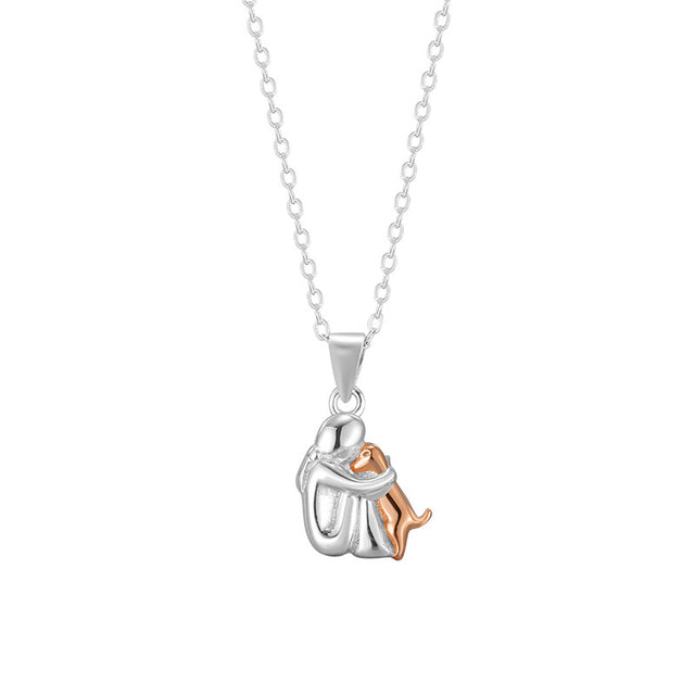S925 sterling silver little girl and dog embrace necklace for women fashionable and simple contrasting color collarbone chain - V.I.P Digital Presence