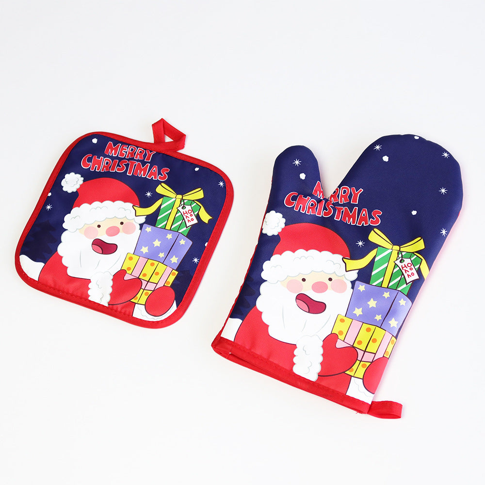 Christmas present Santa Claus insulated gloves, thickened oven gloves, kitchen baking gloves, insulated and heat-resistant gloves - V.I.P Digital Presence