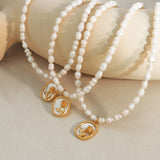 French Baroque freshwater pearl chain oval plate inlaid with zircon colored shell relief flower necklace - V.I.P Digital Presence