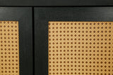 Handcrafted Premium Grain Panels Rattan Sideboard Buffer Cabinet Accent Storage Cabinet With 4 Rattan Doors BLACK - V.I.P Digital Presence