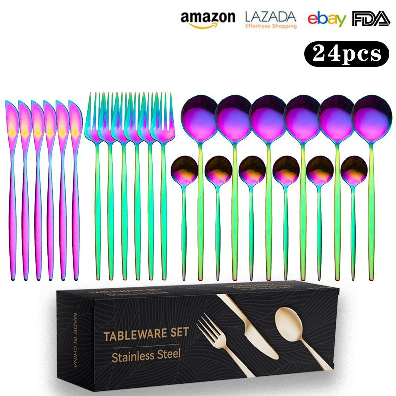Cutlery Set Stainless Steel Knife Fork Set 24-Piece Tableware Set Golden Steak Knife Fork Spoon 6-Person Set - V.I.P Digital Presence