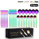 Cutlery Set Stainless Steel Knife Fork Set 24-Piece Tableware Set Golden Steak Knife Fork Spoon 6-Person Set - V.I.P Digital Presence