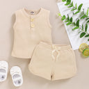Baby Clothes Set Toddler Boys Girls Solid Sleeveless Button Vest Tops+shorts Outfits Set roupa bebes menina newborn clothes - V.I.P Digital Presence