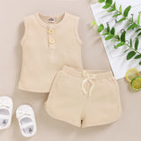 Baby Clothes Set Toddler Boys Girls Solid Sleeveless Button Vest Tops+shorts Outfits Set roupa bebes menina newborn clothes - V.I.P Digital Presence